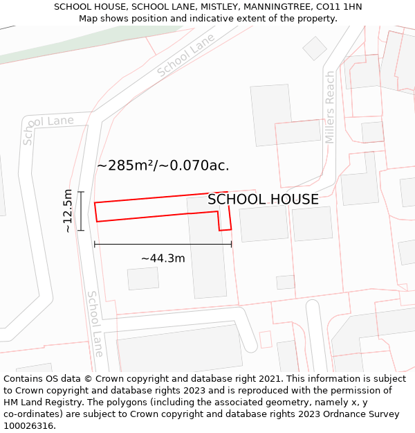 SCHOOL HOUSE, SCHOOL LANE, MISTLEY, MANNINGTREE, CO11 1HN: Plot and title map