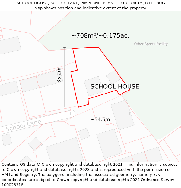 SCHOOL HOUSE, SCHOOL LANE, PIMPERNE, BLANDFORD FORUM, DT11 8UG: Plot and title map