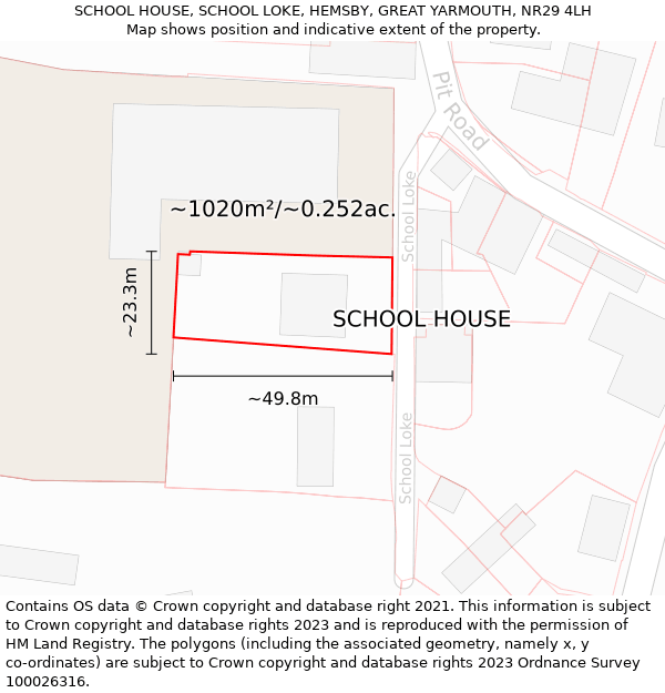SCHOOL HOUSE, SCHOOL LOKE, HEMSBY, GREAT YARMOUTH, NR29 4LH: Plot and title map