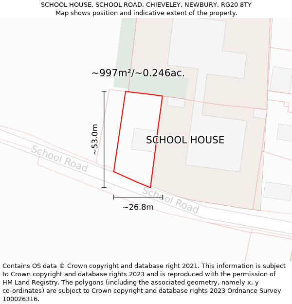 SCHOOL HOUSE, SCHOOL ROAD, CHIEVELEY, NEWBURY, RG20 8TY: Plot and title map