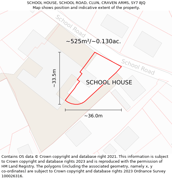 SCHOOL HOUSE, SCHOOL ROAD, CLUN, CRAVEN ARMS, SY7 8JQ: Plot and title map