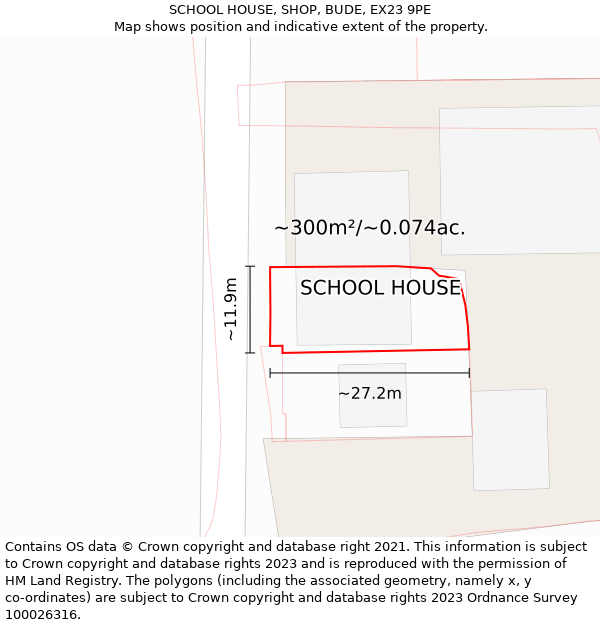 SCHOOL HOUSE, SHOP, BUDE, EX23 9PE: Plot and title map