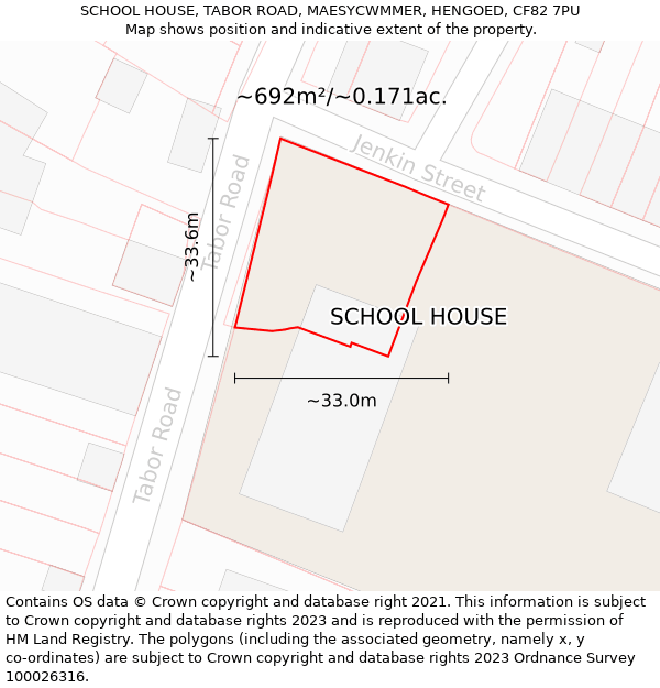SCHOOL HOUSE, TABOR ROAD, MAESYCWMMER, HENGOED, CF82 7PU: Plot and title map