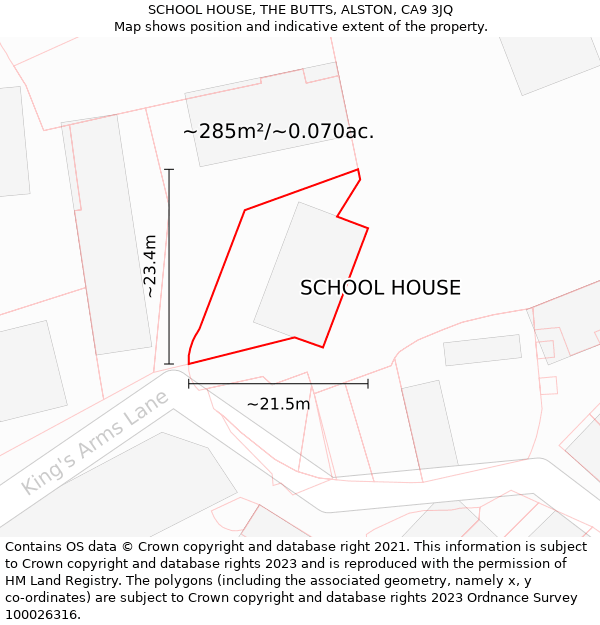 SCHOOL HOUSE, THE BUTTS, ALSTON, CA9 3JQ: Plot and title map