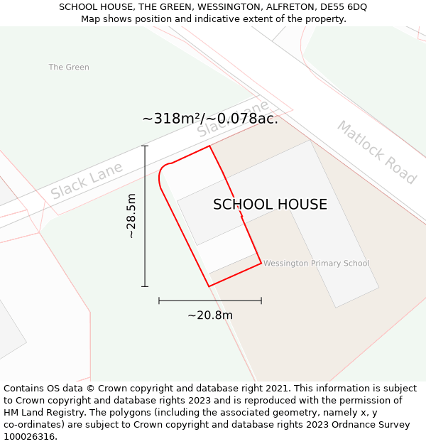 SCHOOL HOUSE, THE GREEN, WESSINGTON, ALFRETON, DE55 6DQ: Plot and title map