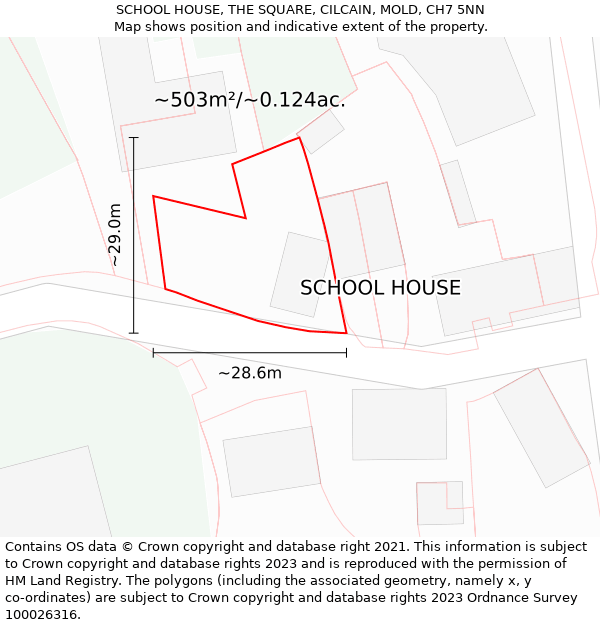 SCHOOL HOUSE, THE SQUARE, CILCAIN, MOLD, CH7 5NN: Plot and title map