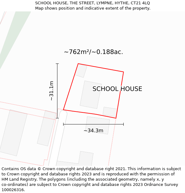 SCHOOL HOUSE, THE STREET, LYMPNE, HYTHE, CT21 4LQ: Plot and title map