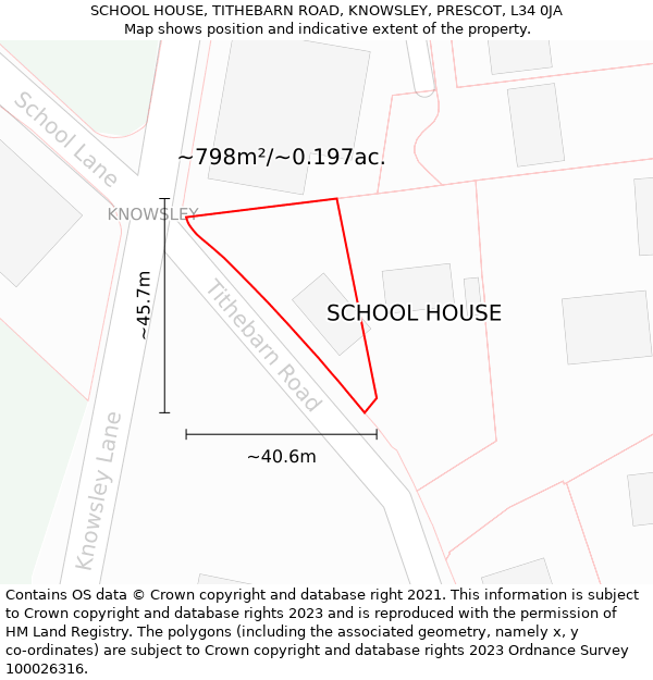 SCHOOL HOUSE, TITHEBARN ROAD, KNOWSLEY, PRESCOT, L34 0JA: Plot and title map