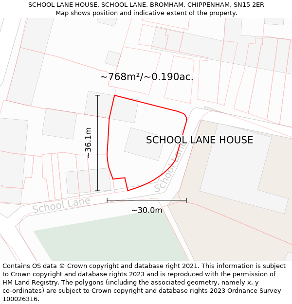 SCHOOL LANE HOUSE, SCHOOL LANE, BROMHAM, CHIPPENHAM, SN15 2ER: Plot and title map