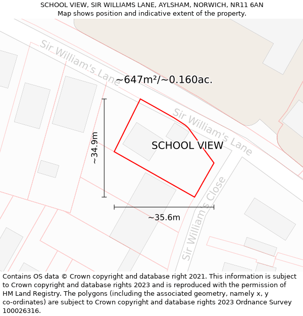 SCHOOL VIEW, SIR WILLIAMS LANE, AYLSHAM, NORWICH, NR11 6AN: Plot and title map