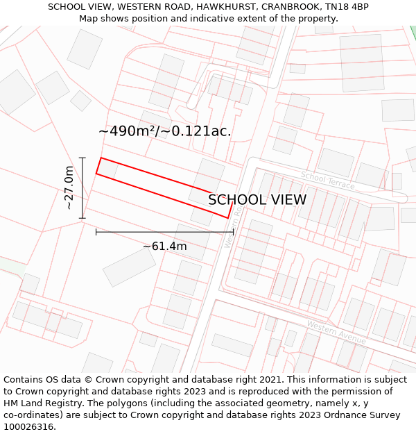 SCHOOL VIEW, WESTERN ROAD, HAWKHURST, CRANBROOK, TN18 4BP: Plot and title map