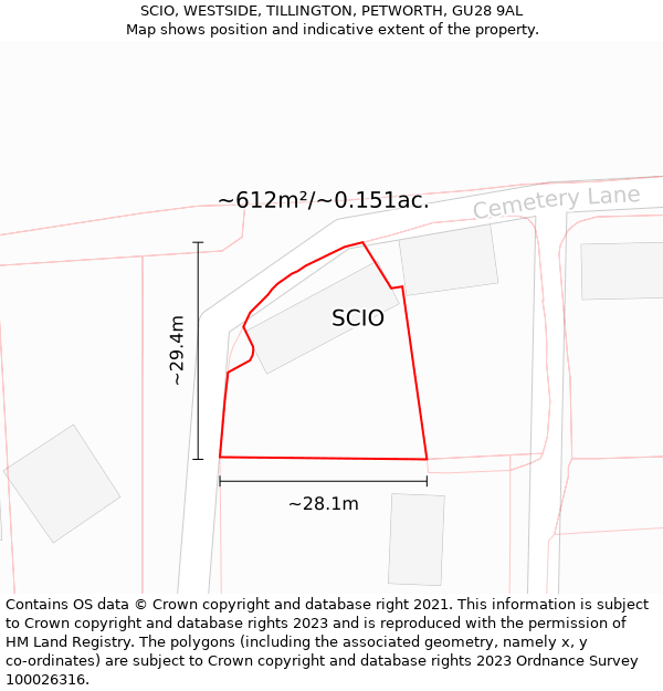 SCIO, WESTSIDE, TILLINGTON, PETWORTH, GU28 9AL: Plot and title map