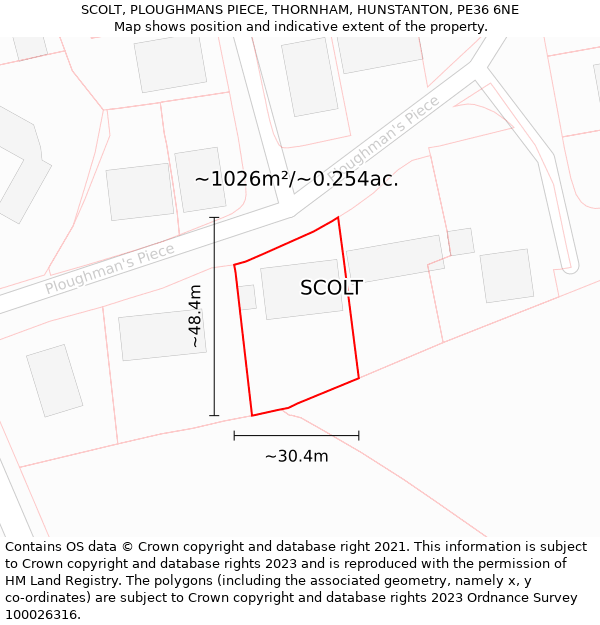 SCOLT, PLOUGHMANS PIECE, THORNHAM, HUNSTANTON, PE36 6NE: Plot and title map