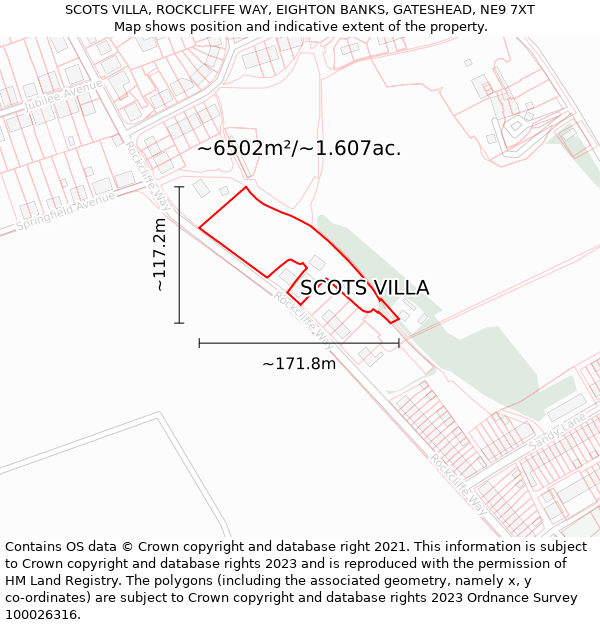 SCOTS VILLA, ROCKCLIFFE WAY, EIGHTON BANKS, GATESHEAD, NE9 7XT: Plot and title map