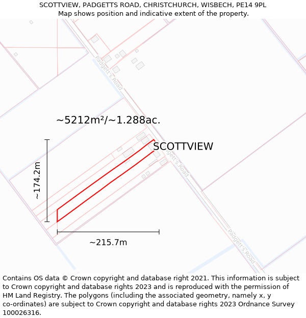 SCOTTVIEW, PADGETTS ROAD, CHRISTCHURCH, WISBECH, PE14 9PL: Plot and title map