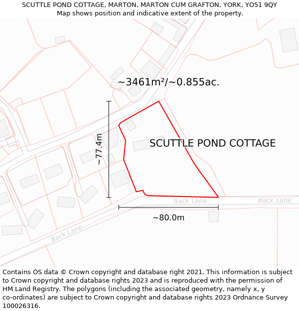 SCUTTLE POND COTTAGE, MARTON, MARTON CUM GRAFTON, YORK, YO51 9QY: Plot and title map