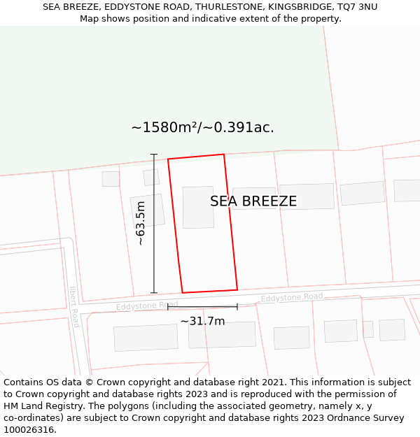 SEA BREEZE, EDDYSTONE ROAD, THURLESTONE, KINGSBRIDGE, TQ7 3NU: Plot and title map