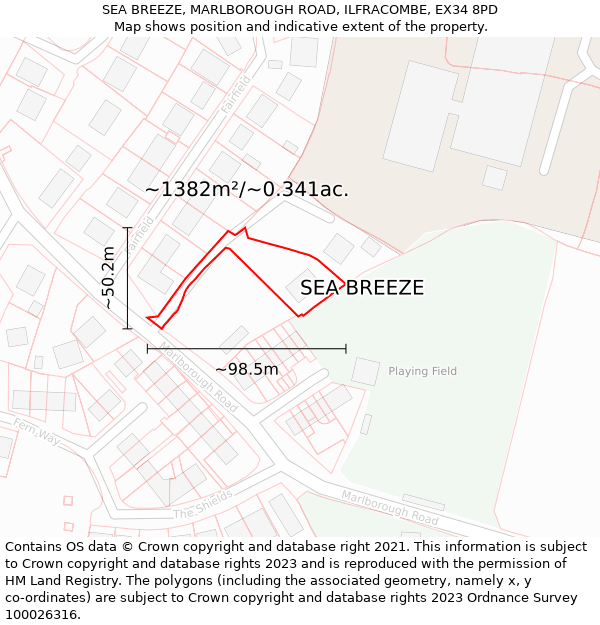 SEA BREEZE, MARLBOROUGH ROAD, ILFRACOMBE, EX34 8PD: Plot and title map