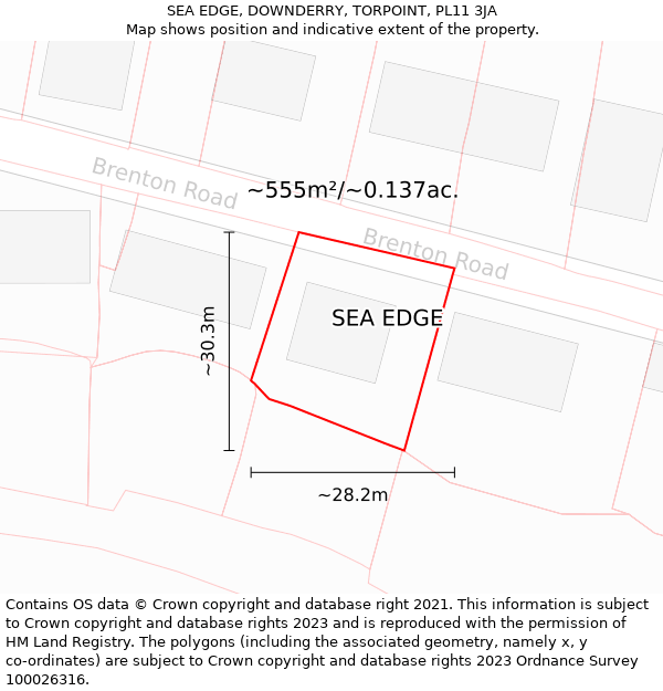 SEA EDGE, DOWNDERRY, TORPOINT, PL11 3JA: Plot and title map