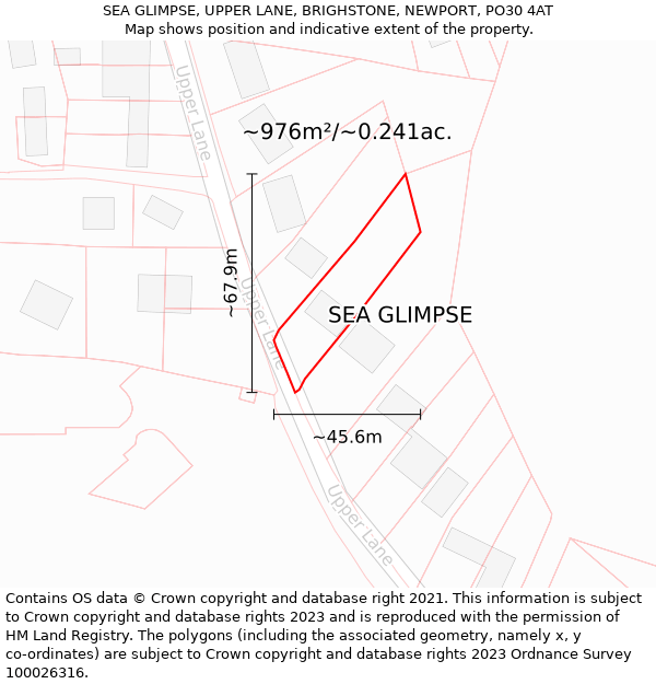 SEA GLIMPSE, UPPER LANE, BRIGHSTONE, NEWPORT, PO30 4AT: Plot and title map