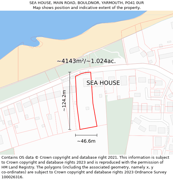 SEA HOUSE, MAIN ROAD, BOULDNOR, YARMOUTH, PO41 0UR: Plot and title map