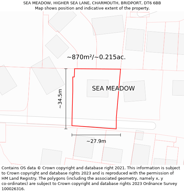 SEA MEADOW, HIGHER SEA LANE, CHARMOUTH, BRIDPORT, DT6 6BB: Plot and title map