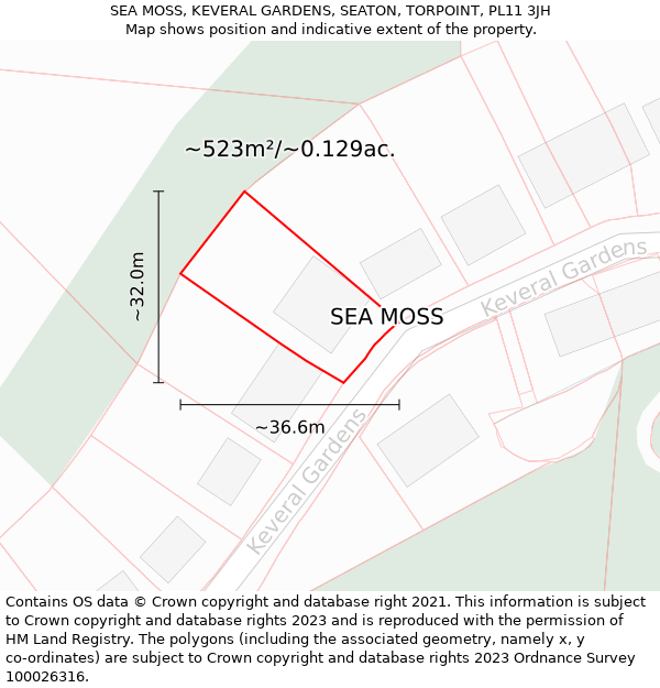 SEA MOSS, KEVERAL GARDENS, SEATON, TORPOINT, PL11 3JH: Plot and title map