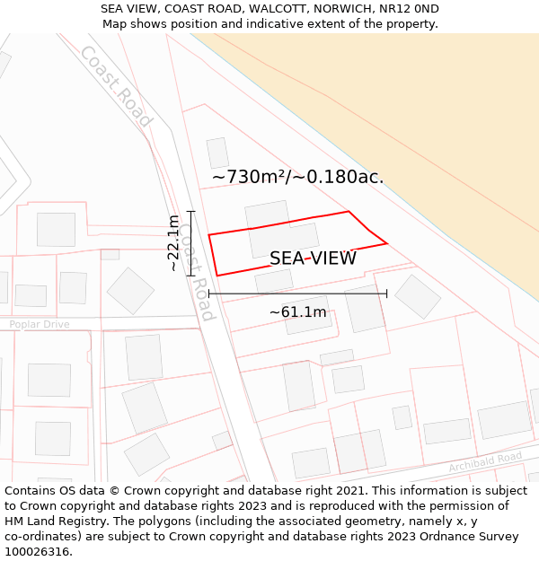 SEA VIEW, COAST ROAD, WALCOTT, NORWICH, NR12 0ND: Plot and title map