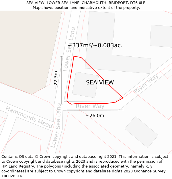 SEA VIEW, LOWER SEA LANE, CHARMOUTH, BRIDPORT, DT6 6LR: Plot and title map