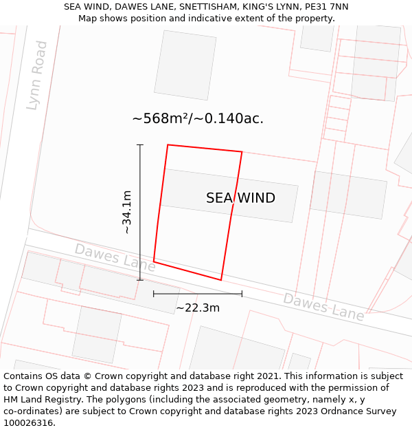 SEA WIND, DAWES LANE, SNETTISHAM, KING'S LYNN, PE31 7NN: Plot and title map