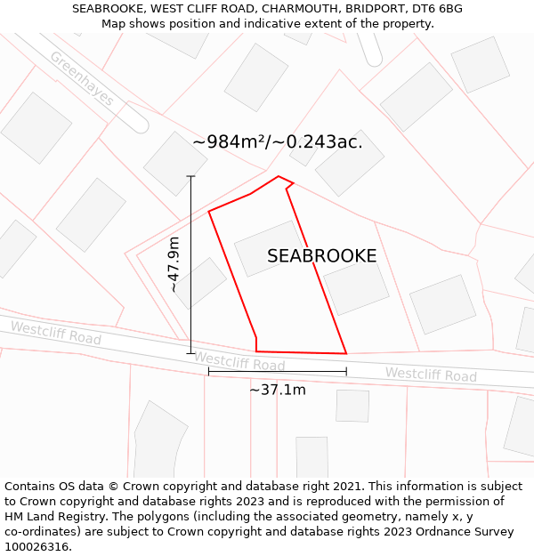 SEABROOKE, WEST CLIFF ROAD, CHARMOUTH, BRIDPORT, DT6 6BG: Plot and title map