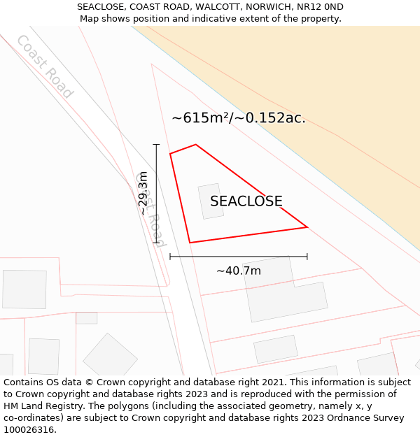 SEACLOSE, COAST ROAD, WALCOTT, NORWICH, NR12 0ND: Plot and title map