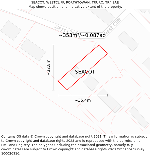 SEACOT, WESTCLIFF, PORTHTOWAN, TRURO, TR4 8AE: Plot and title map