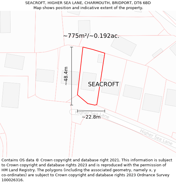 SEACROFT, HIGHER SEA LANE, CHARMOUTH, BRIDPORT, DT6 6BD: Plot and title map