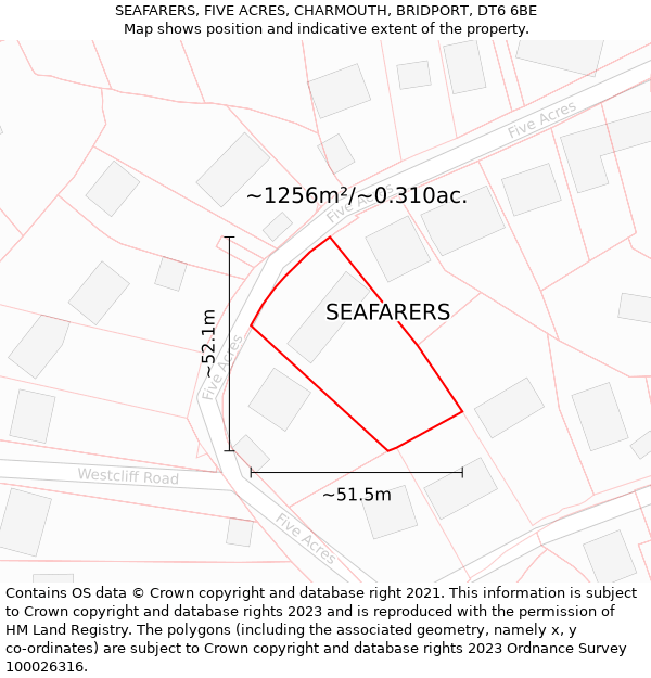 SEAFARERS, FIVE ACRES, CHARMOUTH, BRIDPORT, DT6 6BE: Plot and title map