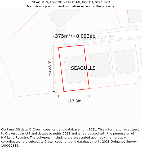 SEAGULLS, FFORDD Y FULFRAN, BORTH, SY24 5ND: Plot and title map