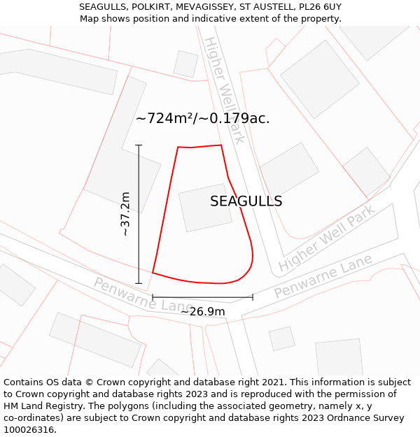 SEAGULLS, POLKIRT, MEVAGISSEY, ST AUSTELL, PL26 6UY: Plot and title map