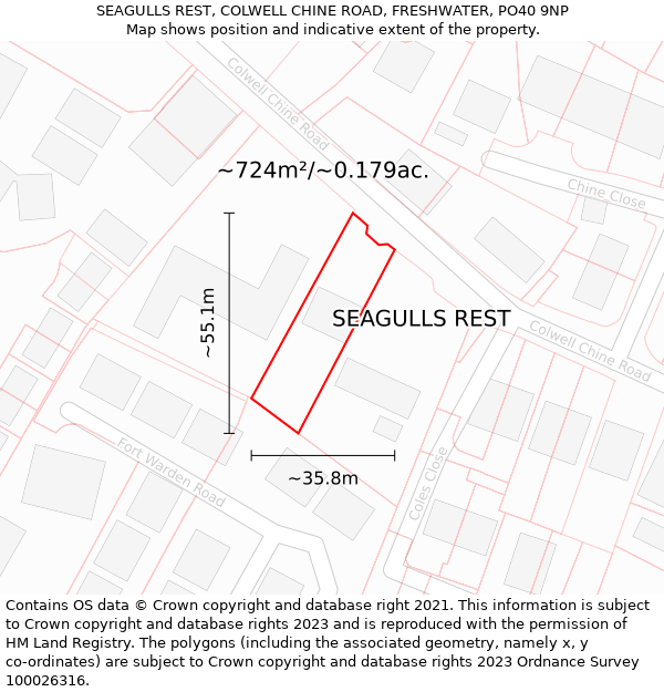 SEAGULLS REST, COLWELL CHINE ROAD, FRESHWATER, PO40 9NP: Plot and title map
