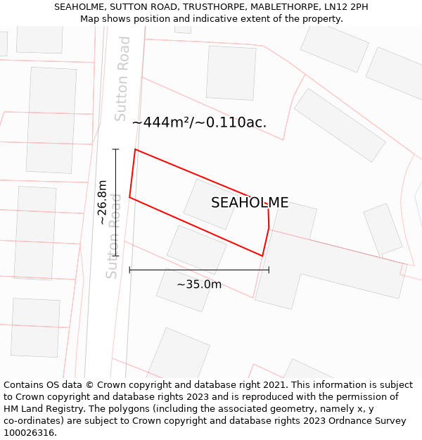 SEAHOLME, SUTTON ROAD, TRUSTHORPE, MABLETHORPE, LN12 2PH: Plot and title map