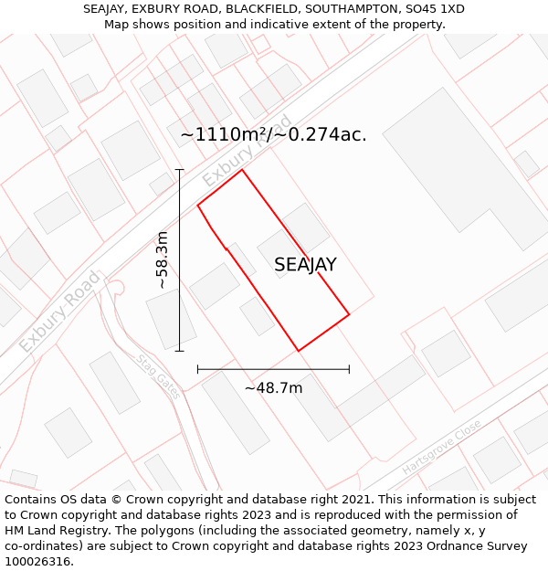 SEAJAY, EXBURY ROAD, BLACKFIELD, SOUTHAMPTON, SO45 1XD: Plot and title map