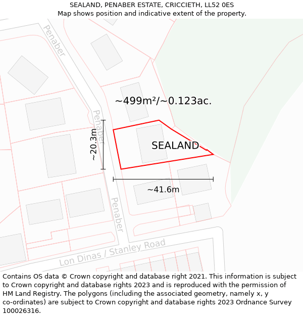 SEALAND, PENABER ESTATE, CRICCIETH, LL52 0ES: Plot and title map