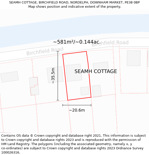 SEAMH COTTAGE, BIRCHFIELD ROAD, NORDELPH, DOWNHAM MARKET, PE38 0BP: Plot and title map