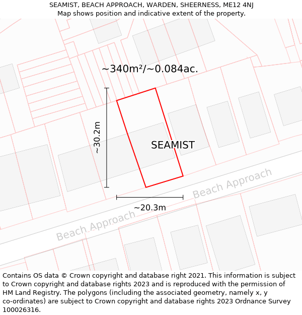 SEAMIST, BEACH APPROACH, WARDEN, SHEERNESS, ME12 4NJ: Plot and title map