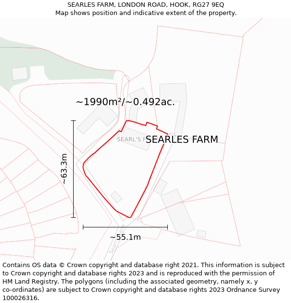 SEARLES FARM, LONDON ROAD, HOOK, RG27 9EQ: Plot and title map