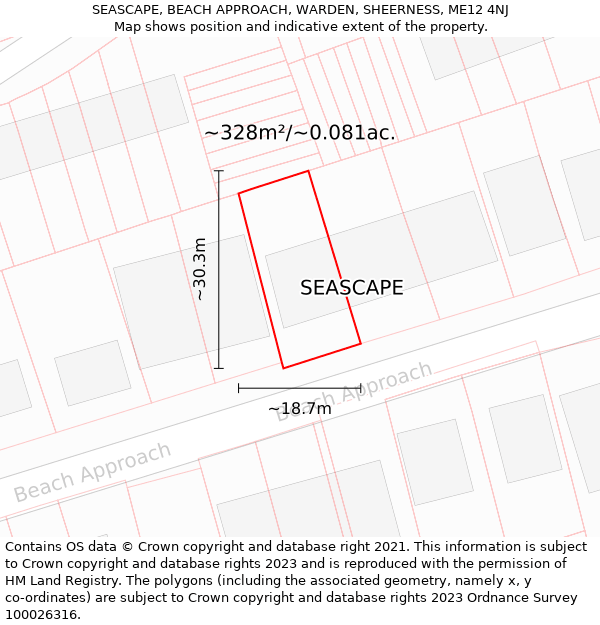 SEASCAPE, BEACH APPROACH, WARDEN, SHEERNESS, ME12 4NJ: Plot and title map