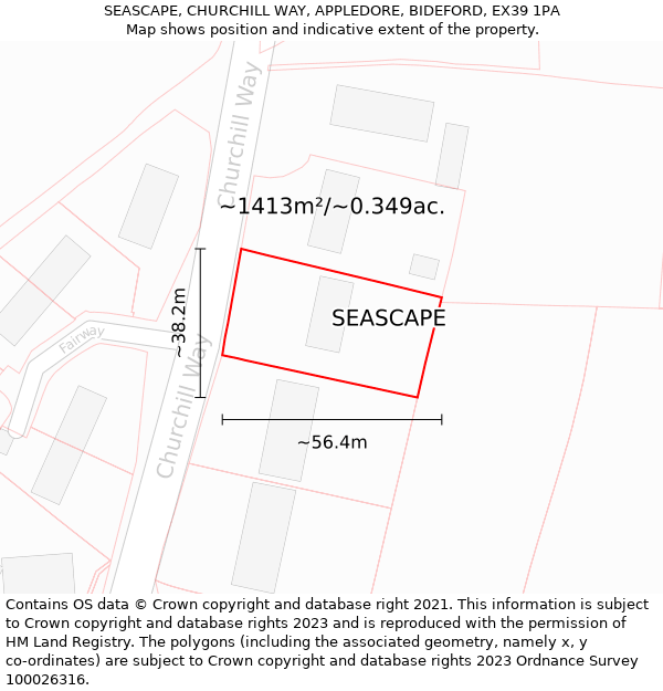 SEASCAPE, CHURCHILL WAY, APPLEDORE, BIDEFORD, EX39 1PA: Plot and title map