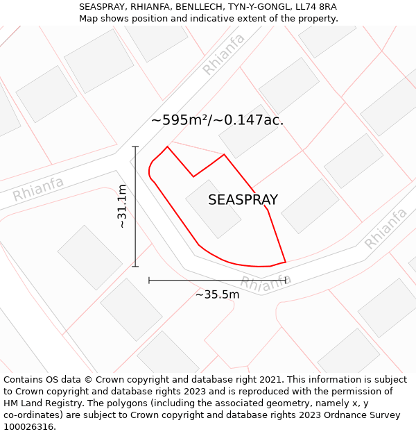 SEASPRAY, RHIANFA, BENLLECH, TYN-Y-GONGL, LL74 8RA: Plot and title map