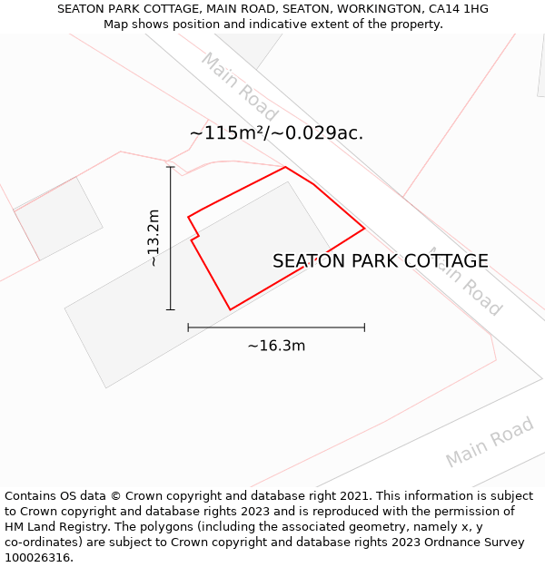 SEATON PARK COTTAGE, MAIN ROAD, SEATON, WORKINGTON, CA14 1HG: Plot and title map