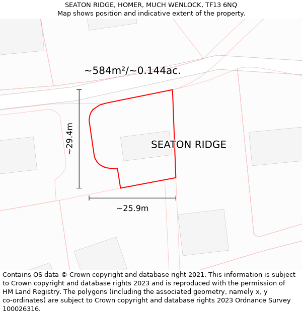 SEATON RIDGE, HOMER, MUCH WENLOCK, TF13 6NQ: Plot and title map