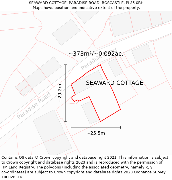 SEAWARD COTTAGE, PARADISE ROAD, BOSCASTLE, PL35 0BH: Plot and title map